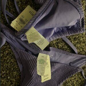 Aerie Lavender Lilac Purple Terry String Bikini Top and Cheeky Bottom